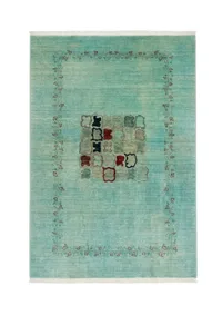 Gabbeh-Style Aqua Field Rug