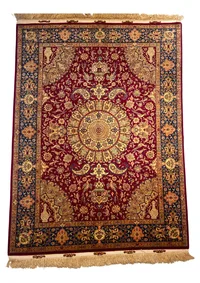 Qum Silk Floral Medallion with Bird & Vase Motifs