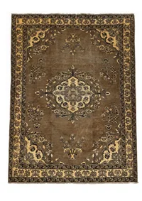 Vintage Tabriz-Style Brown Floral Medallion