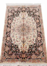 Tabriz Medallion Floral Ivory Black