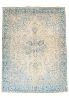 Vintage Tabriz Blue & Ivory Medallion