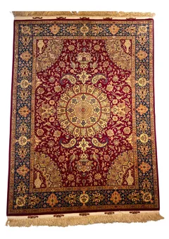 Qum Silk Floral Medallion with Bird & Vase Motifs