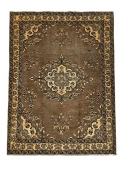 Vintage Tabriz-Style Brown Floral Medallion