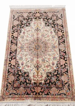 Tabriz Medallion Floral Ivory Black