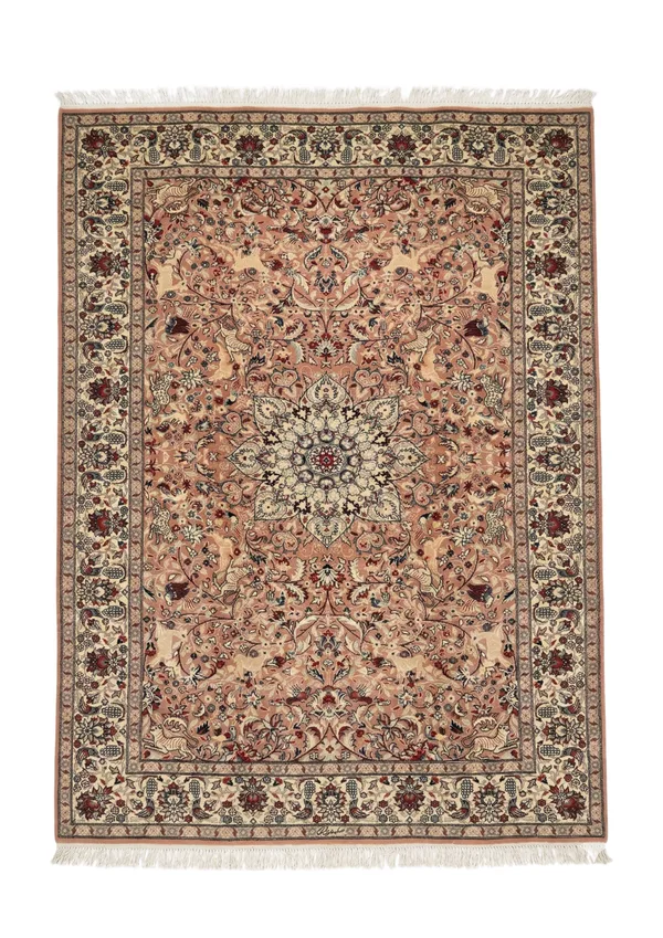 Isfahan-Style Animal Medallion, Pakistan collector-sale rug, in pink, Wool, 213 × 305 cm (7'0" × 10'0"), Nasim Carpets Malaysia