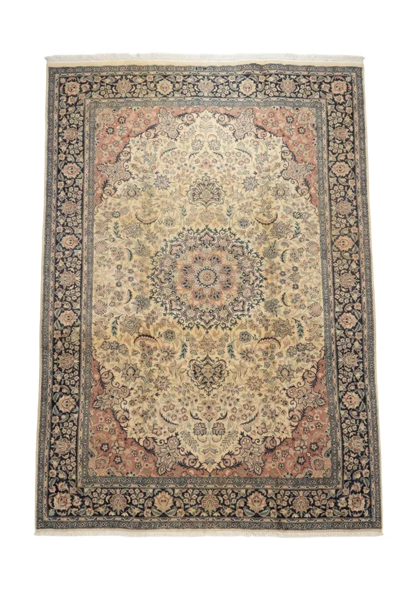 Vintage Kirman-Style Ivory Medallion, Pakistan collector-sale rug, in ivory, Wool, 213 × 305 cm (7'0" × 10'0"), Nasim Carpets Malaysia