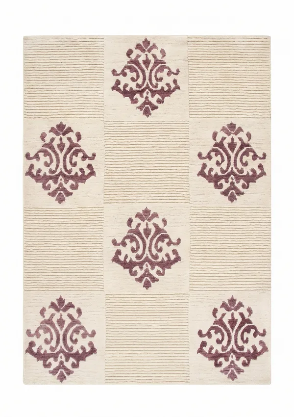 Anatolian Damask Medallion Ivory Plum, Turkey modern rug, in ivory, Wool, 91 × 152 cm (3'0" × 5'0"), Nasim Carpets Malaysia