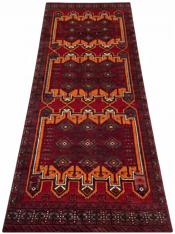 Baluch Geometric All-Over Crimson, Baluchistan, Afghanistan/Pakistan Border Region tribal rug, in madder crimson, Wool, 152 × 302 cm (5'0" × 9'11"), Nasim Carpets Malaysia