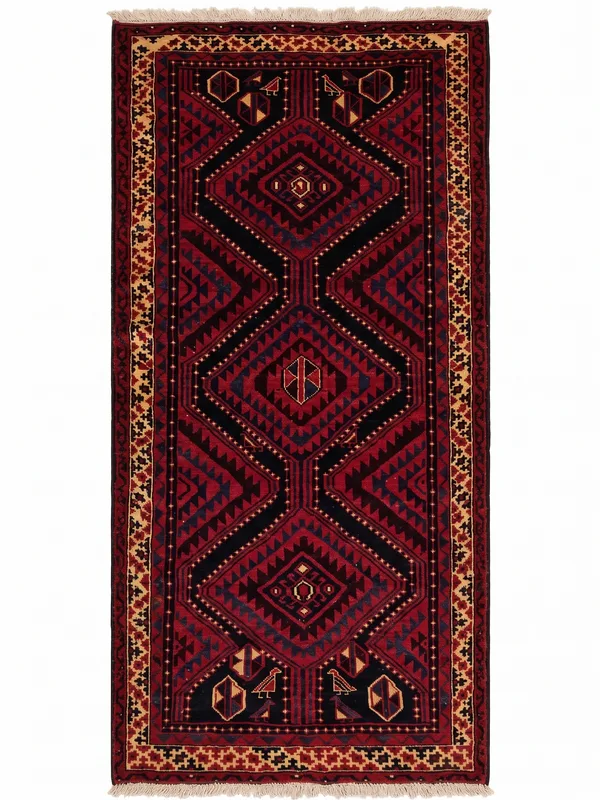 Baluch Geometric Medallion Crimson, Baluchistan, Afghanistan-Iran Border Region tribal rug, in crimson red, Wool, 162 × 253 cm (5'4" × 8'4"), Nasim Carpets Malaysia