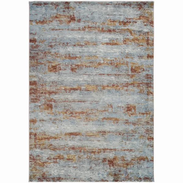 Contemporary Abstract Rust Blue, Belgium / Turkey (Western European machine-made contemporary design) modern rug, in rust terracotta, Wool, 152 × 229 cm (5'0" × 7'6"), Nasim Carpets Malaysia