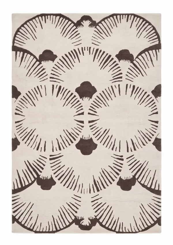 Contemporary Fan Medallion Ivory Taupe, India (Contemporary Designer, likely Jaipur) bespoke rug, in ivory, Wool, 91 × 152 cm (3'0" × 5'0"), Nasim Carpets Malaysia