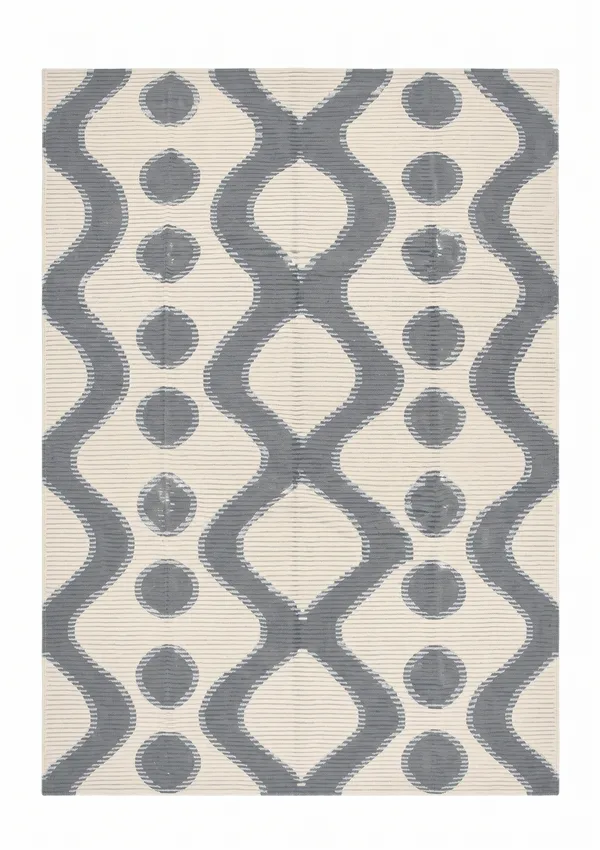 Contemporary Ikat Ogee Slate, India (contemporary Indo-modern, ikat-influenced) modern rug, in warm ivory, Wool, 217 × 277 cm (7'1" × 9'1"), Nasim Carpets Malaysia
