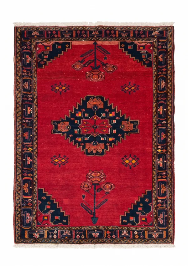 Hamadan Medallion Crimson, Hamadan, Iran tribal rug, in crimson red, Wool, 152 × 244 cm (5'0" × 8'0"), Nasim Carpets Malaysia