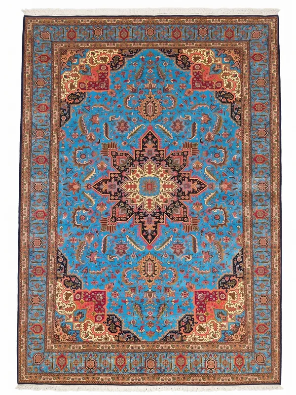 Heriz Medallion Sky Blue, Heriz, Iran bespoke rug, in sky blue, Bamboo Silk, 91 × 152 cm (3'0" × 5'0"), Nasim Carpets Malaysia