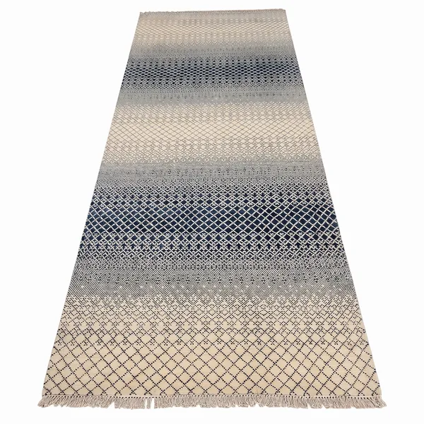 Indo-Modern Ombre Diamond Ivory Navy, Bhadohi, India modern rug, in ivory, Wool, 152 × 366 cm (5'0" × 12'0"), Nasim Carpets Malaysia