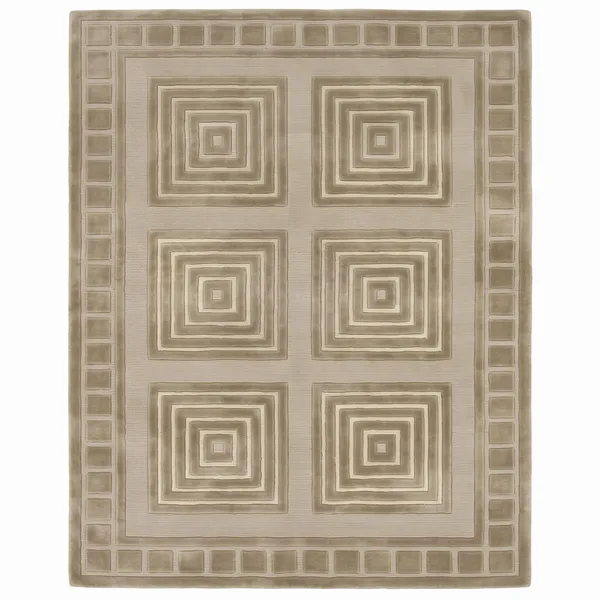 Indo-Nepal Geometric Squares Silver, Indo-Nepali, likely Kathmandu Valley, Nepal modern rug, in silver sage, Wool, 122 × 155 cm (4'0" × 5'1"), Nasim Carpets Malaysia