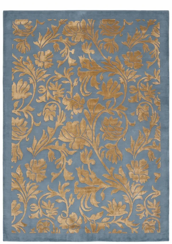 Indo-Nepali Allover Floral Steel Blue, Indo-Nepali (Nepal/North India collaborative weaving tradition) modern rug, in steel blue, Wool, 247 × 305 cm (8'1" × 10'0"), Nasim Carpets Malaysia