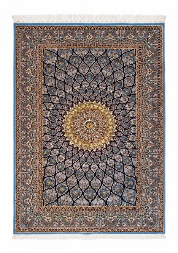 Isfahan Gonbad Blue, Isfahan, Iran bespoke rug, in cerulean blue, Bamboo Silk, 91 × 152 cm (3'0" × 5'0"), Nasim Carpets Malaysia