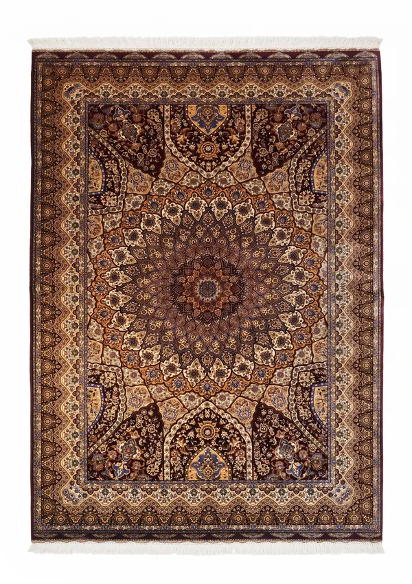 Isfahan Gonbad Medallion Burgundy, Iran bespoke rug, in burgundy, Bamboo Silk, 91 × 152 cm (3'0" × 5'0"), Nasim Carpets Malaysia