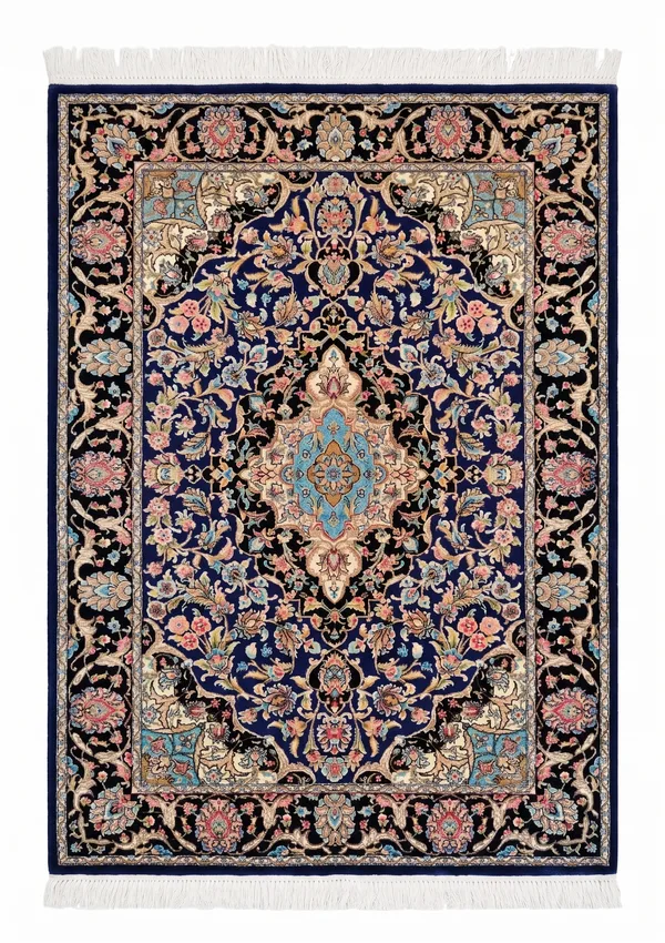 Isfahan Medallion Floral Navy, Isfahan, Iran bespoke rug, in royal navy, Jute, 91 × 152 cm (3'0" × 5'0"), Nasim Carpets Malaysia