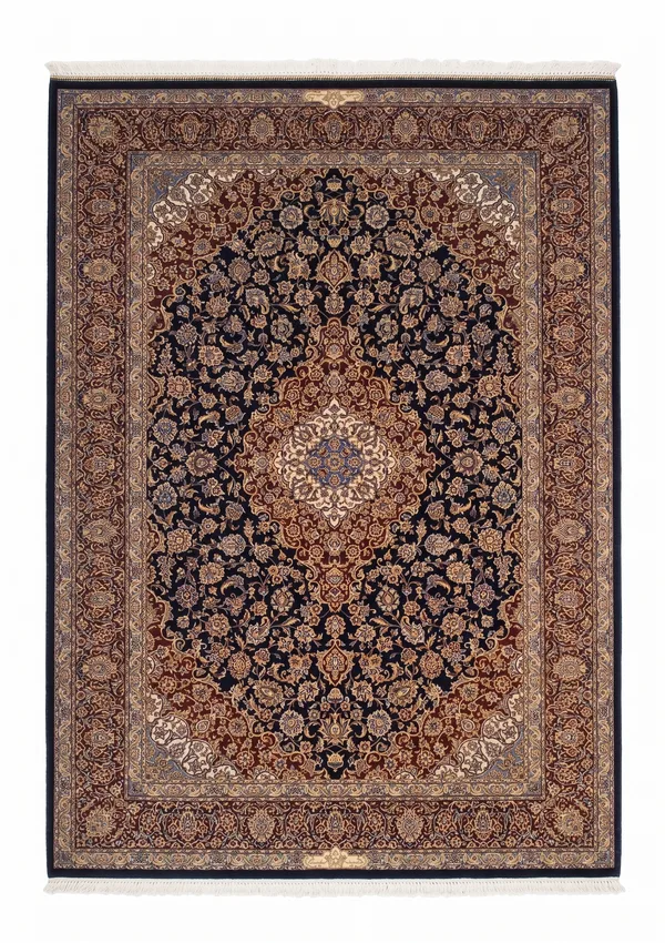 Isfahan Medallion Navy, Isfahan, Iran bespoke rug, in midnight navy, Bamboo Silk, 91 × 152 cm (3'0" × 5'0"), Nasim Carpets Malaysia