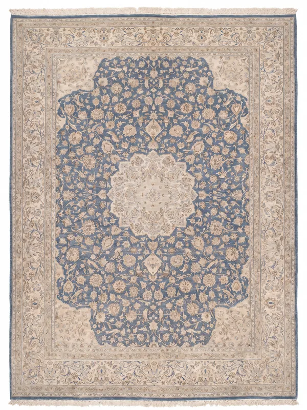 Kashan Medallion Floral Steel Blue, Kashan, Iran persian rug, in steel blue, Wool, 268 × 366 cm (8'10" × 12'0"), Nasim Carpets Malaysia