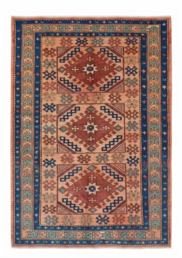 Kazak Medallion Salmon, Kazak, South Caucasus (Azerbaijan/Armenia border region) tribal rug, in salmon rose, Wool, 4420 × 6309 cm (145'0" × 207'0"), Nasim Carpets Malaysia
