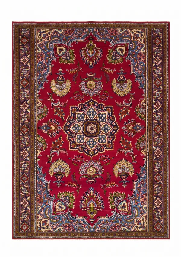 Mashhad Medallion Crimson, Mashhad, Khorasan Province, Iran persian rug, in crimson red, Wool, 226 × 372 cm (7'5" × 12'2"), Nasim Carpets Malaysia