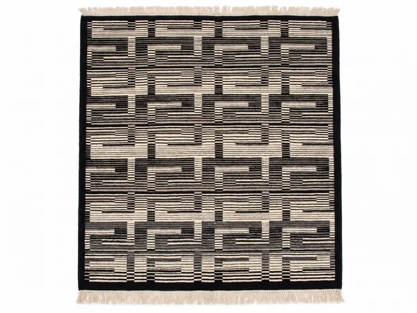 Nepali Abstract Brick Ivory Black, Nepal (Kathmandu Valley workshop tradition) modern rug, in ivory, Wool, 244 × 305 cm (8'0" × 10'0"), Nasim Carpets Malaysia