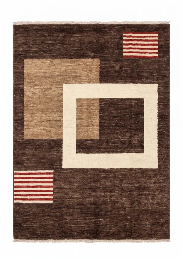 Pakistani Gabbeh Geometric Brown, Pakistan modern rug, in chocolate brown, Wool, 250 × 317 cm (8'2" × 10'5"), Nasim Carpets Malaysia