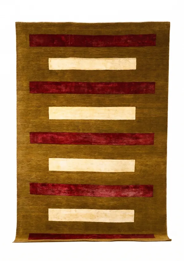 Pakistani Gabbeh Horizontal Stripe Olive, Pakistan modern rug, in olive brown, Wool, 183 × 283 cm (6'0" × 9'3"), Nasim Carpets Malaysia