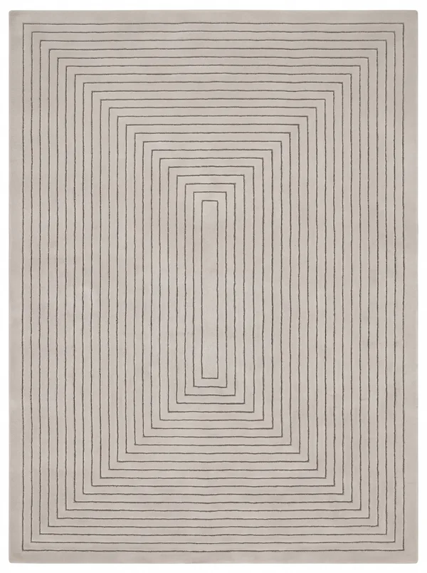 Contemporary Linear Concentric Cream, Contemporary International — likely India (Jaipur/Bhadohi production centre) modern rug, in warm ivory cream, Wool, 244 × 305 cm (8'0" × 10'0"), Nasim Carpets Malaysia