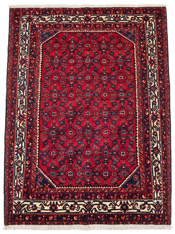 Hamadan All-Over Crimson, Hamadan, Iran persian rug, in madder crimson, Wool, 143 × 186 cm (4'8" × 6'1"), Nasim Carpets Malaysia