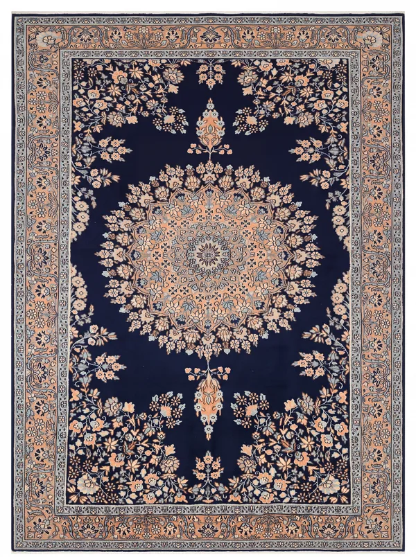 Kerman Medallion Navy, Kerman, Iran persian rug, in midnight navy, Wool, 143 × 244 cm (4'8" × 8'0"), Nasim Carpets Malaysia