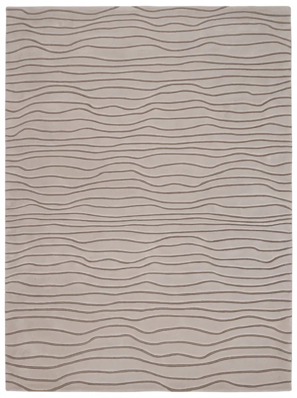 Contemporary Wave Stripe Linen, Contemporary Studio, India modern rug, in warm linen, Wool, 213 × 305 cm (7'0" × 10'0"), Nasim Carpets Malaysia