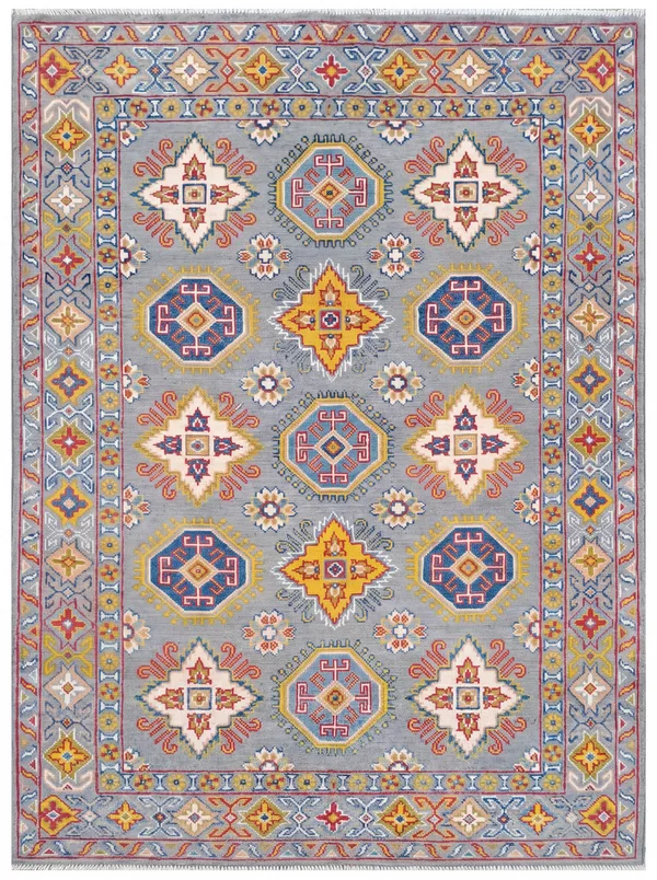 Kazakh Geometric Medallion Grey, Kazakh, Afghanistan (Afghan-Kazakh weaving tradition) tribal rug, in steel grey, Wool, 187 × 126 cm (6'2" × 4'2"), Nasim Carpets Malaysia