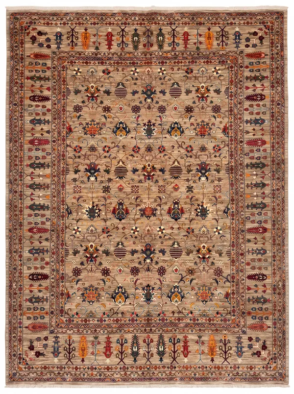 Ziegler All-Over Floral Sand, Peshawar/Afghan Ziegler, Northwest Pakistan–Afghanistan Border Region tribal rug, in warm sand, Wool, 375 × 445 cm (12'4" × 14'7"), Nasim Carpets Malaysia