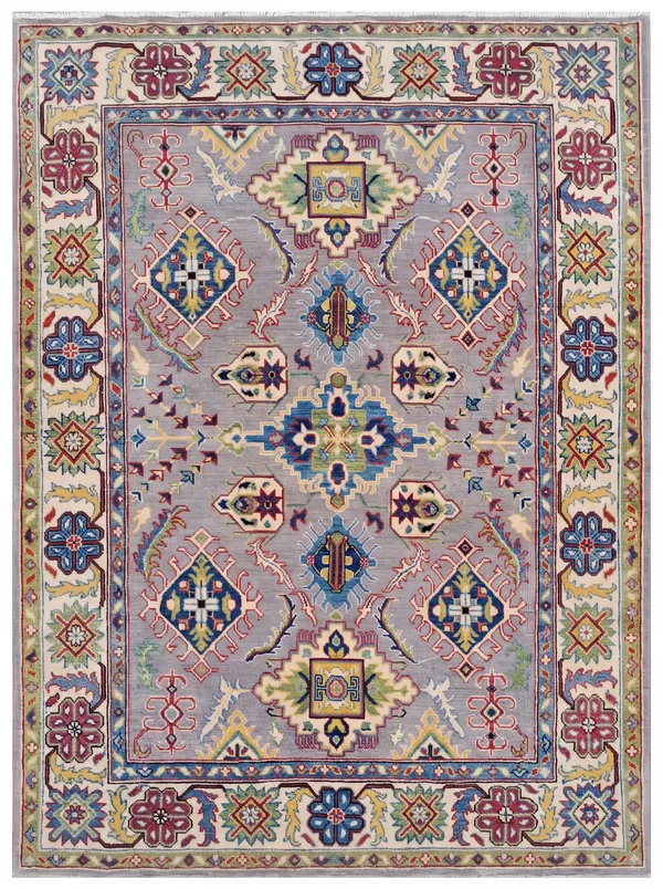 Kazak All-Over Slate Blue, Kazak, Caucasus (Afghan interpretation) tribal rug, in slate blue, Wool, 203 × 149 cm (6'8" × 4'11"), Nasim Carpets Malaysia