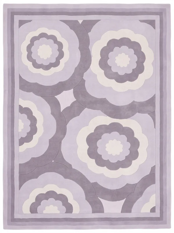 Contemporary Floral Circle Lavender, Contemporary Western Design, likely India (export production) modern rug, in lavender mist, Wool, 213 × 213 cm (7'0" × 7'0"), Nasim Carpets Malaysia