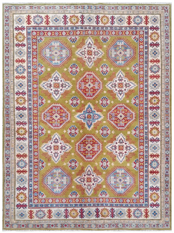 Kazakh Geometric Medallion Olive, Kazakhstan tribal rug, in olive green, Wool, 151 × 206 cm (4'11" × 6'9"), Nasim Carpets Malaysia