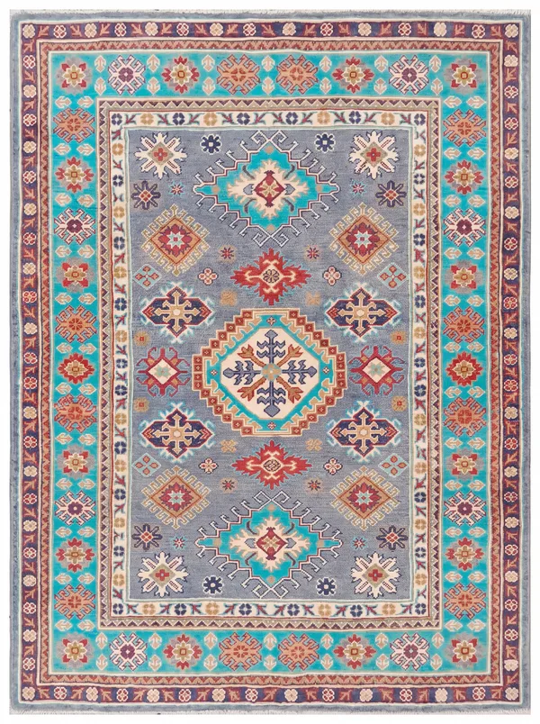 Kazakh Medallion Grey Ferozi, Kazakh-style, Afghanistan (Revival Kazak) tribal rug, in slate grey, Wool, 124 × 184 cm (4'1" × 6'0"), Nasim Carpets Malaysia