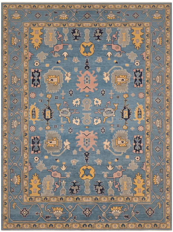 Oushak All-Over Sky Blue, Oushak, Turkey tribal rug, in cerulean blue, Wool, 204 × 305 cm (6'8" × 10'0"), Nasim Carpets Malaysia