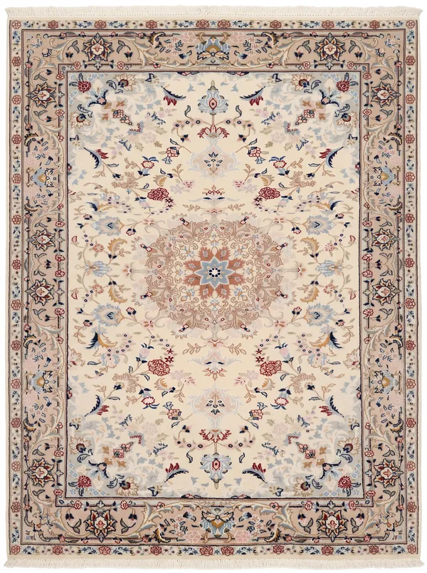 Tabriz Medallion Floral Ivory, Tabriz, Iran persian rug, in antique ivory, Wool, 122 × 226 cm (4'0" × 7'5"), Nasim Carpets Malaysia