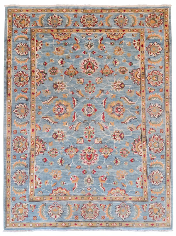Chobi Ziegler Floral Sky Blue, Peshawar, Pakistan (Chobi Ziegler tradition) tribal rug, in sky blue, Wool, 152 × 207 cm (5'0" × 6'9"), Nasim Carpets Malaysia