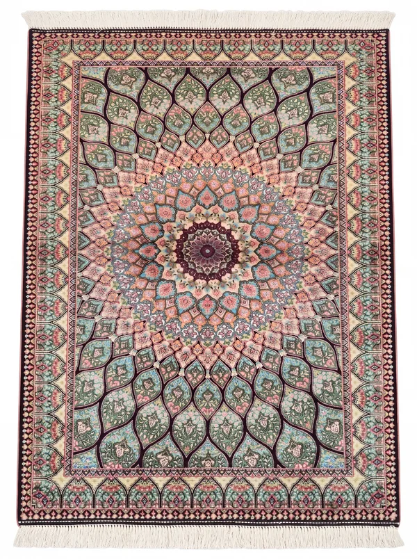 Isfahan Dome Medallion Ivory Teal, Isfahan, Iran bespoke rug, in ivory, Bamboo Silk, 91 × 152 cm (3'0" × 5'0"), Nasim Carpets Malaysia