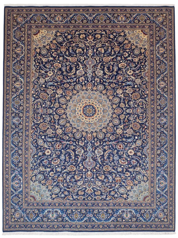 Kashan Medallion Floral Navy, Kashan, Iran persian rug, in midnight navy, Wool, 305 × 396 cm (10'0" × 13'0"), Nasim Carpets Malaysia