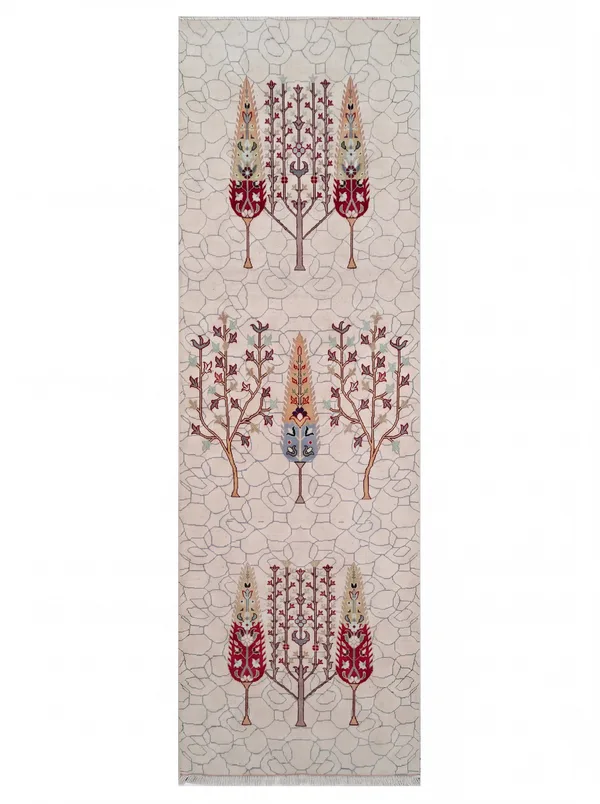 Ottoman Tree of Life Ivory Runner, Istanbul, Turkey (Ottoman Court Style) tribal rug, in antique ivory, Wool, 280 × 98 cm (9'2" × 3'3"), Nasim Carpets Malaysia