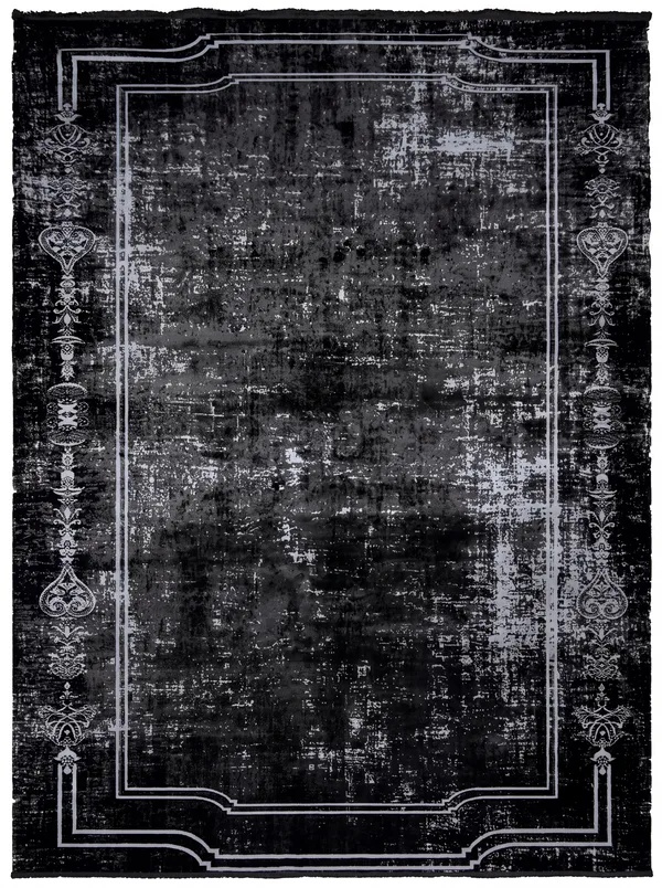 European Neoclassical Border Charcoal, Western Europe (French/Belgian Neoclassical tradition) modern rug, in charcoal black, Wool, 213 × 305 cm (7'0" × 10'0"), Nasim Carpets Malaysia