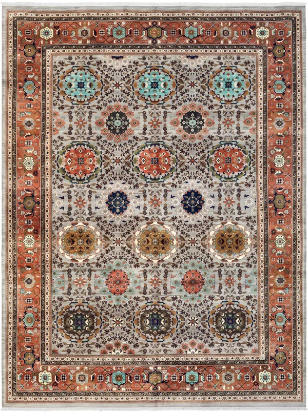 Mahal All-Over Medallion Grey, Mahal, Arak Region, Iran tribal rug, in silver grey, Wool, 454 × 367 cm (14'11" × 12'0"), Nasim Carpets Malaysia