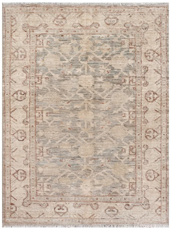 Khotan Geometric Sage, Khotan, East Turkestan (Xinjiang) persian rug, in sage grey, Wool, 122 × 183 cm (4'0" × 6'0"), Nasim Carpets Malaysia